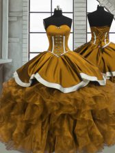 Sweet Sweetheart Sleeveless Organza Quinceanera Dress Beading and Ruffles Lace Up