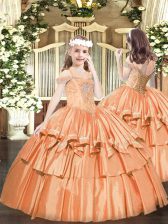 Beautiful Sleeveless Beading and Ruffled Layers Lace Up Kids Formal Wear