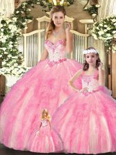  Baby Pink Ball Gowns Organza Sweetheart Sleeveless Beading and Ruffles Floor Length Lace Up Vestidos de Quinceanera