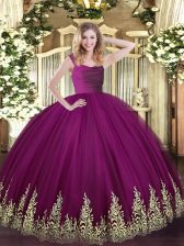 Clearance Fuchsia Zipper Straps Beading and Appliques Sweet 16 Quinceanera Dress Tulle Sleeveless