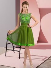  Knee Length Olive Green Prom Gown Chiffon Sleeveless Appliques