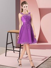 High Quality Knee Length Eggplant Purple Vestidos de Damas Chiffon Sleeveless Appliques