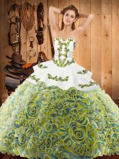 Spectacular Sleeveless Sweep Train Lace Up With Train Embroidery Ball Gown Prom Dress