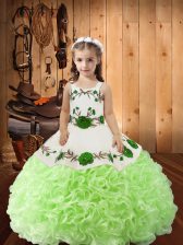  Fabric With Rolling Flowers Sleeveless Floor Length Pageant Gowns and Embroidery and Ruffles