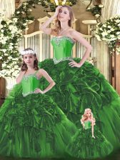 Decent Sleeveless Lace Up Floor Length Beading and Ruffles Quinceanera Dress