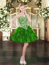Great Mini Length Lace Up Prom Gown Green for Prom and Party with Beading and Ruffles