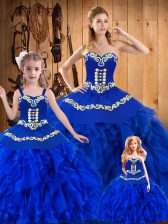  Ball Gowns Quinceanera Dresses Royal Blue Sweetheart Tulle Sleeveless Floor Length Lace Up