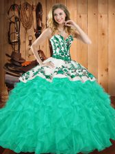  Floor Length Turquoise Quinceanera Dress Sweetheart Sleeveless Lace Up