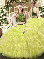 Enchanting Sleeveless Zipper Floor Length Beading and Ruffled Layers Quinceanera Dresses