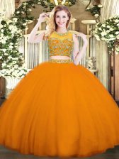 Smart Orange Red Zipper Quinceanera Dresses Beading Sleeveless Floor Length