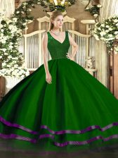 Best Selling Floor Length A-line Sleeveless Green Quince Ball Gowns Zipper