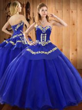  Blue Sweetheart Lace Up Embroidery Sweet 16 Dresses Sleeveless