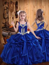 Stunning Straps Sleeveless Organza Kids Pageant Dress Embroidery and Ruffles Lace Up