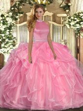  Organza Sleeveless Floor Length Sweet 16 Dress and Beading and Ruffles