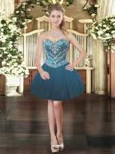 Clearance Teal Sleeveless Tulle Lace Up Prom Dresses for Prom and Party