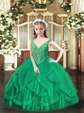  Tulle Sleeveless Floor Length Pageant Gowns For Girls and Beading and Ruffles