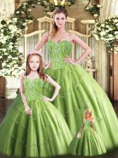 Custom Designed Olive Green Sweetheart Neckline Beading Vestidos de Quinceanera Sleeveless Lace Up