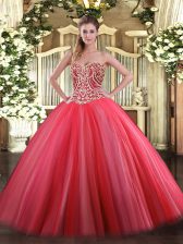 Fancy Tulle Sleeveless Floor Length Sweet 16 Dresses and Beading