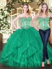  Sweetheart Sleeveless Tulle Quinceanera Gowns Beading and Ruffles Lace Up