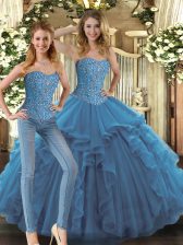 Flirting Sleeveless Beading and Ruffles Lace Up Sweet 16 Dress