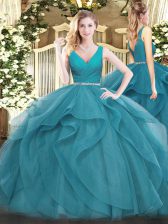  Sleeveless Beading and Ruffles Zipper Quinceanera Gowns