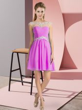 Fancy Lilac Lace Up Scoop Beading Prom Gown Chiffon Cap Sleeves
