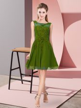  Appliques Dama Dress Olive Green Zipper Sleeveless Knee Length