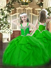  Straps Sleeveless Lace Up Girls Pageant Dresses Green Organza