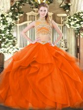  Sleeveless Backless Floor Length Beading and Ruffles 15 Quinceanera Dress