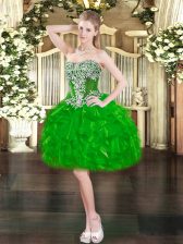 Modest Sleeveless Beading and Ruffles Lace Up Evening Dress