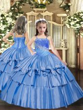 Sleeveless Beading and Ruffled Layers Lace Up Pageant Dress for Girls