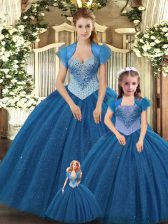  Teal Straps Lace Up Beading 15th Birthday Dress Sleeveless