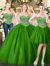  Beading Sweet 16 Dress Dark Green Lace Up Sleeveless Floor Length