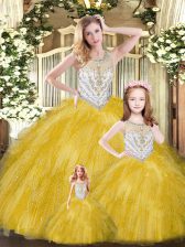 Fantastic Sleeveless Lace Up Floor Length Beading and Ruffles Vestidos de Quinceanera