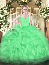  Spaghetti Straps Sleeveless Organza Quinceanera Dresses Ruffles Zipper