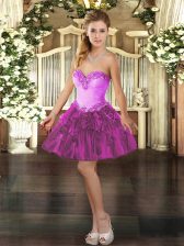 Unique Fuchsia Sweetheart Neckline Beading and Ruffles Sleeveless Lace Up