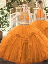  Two Pieces Quinceanera Gown Orange Scoop Tulle Sleeveless Floor Length Zipper