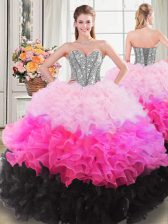Captivating Sweetheart Sleeveless Organza Sweet 16 Dresses Beading and Ruffles Lace Up