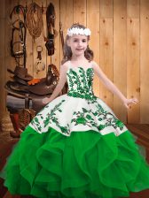  Green Kids Formal Wear Sweet 16 and Quinceanera with Embroidery and Ruffles Straps Sleeveless Lace Up