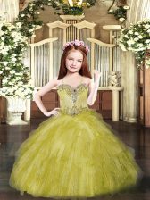 Top Selling Floor Length Ball Gowns Sleeveless Olive Green Child Pageant Dress Lace Up