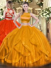 Popular Tulle Sleeveless Floor Length Vestidos de Quinceanera and Ruffles