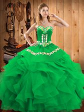  Floor Length Green Quinceanera Gown Satin and Organza Sleeveless Embroidery