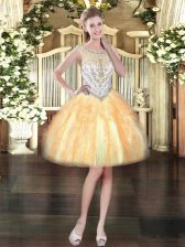 Beauteous Tulle Sleeveless Mini Length Evening Dress and Beading and Ruffles