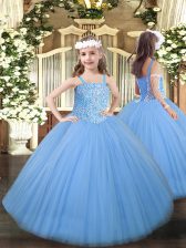  Baby Blue Little Girls Pageant Gowns Party and Quinceanera with Beading Straps Sleeveless Lace Up