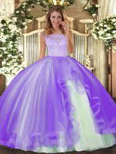Fancy Lace and Ruffles Vestidos de Quinceanera Lavender Clasp Handle Sleeveless Floor Length