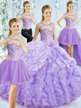  Lavender Sweetheart Neckline Beading and Ruffled Layers Quince Ball Gowns Sleeveless Lace Up