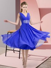 Noble Blue Empire Beading Damas Dress Side Zipper Chiffon Sleeveless Knee Length