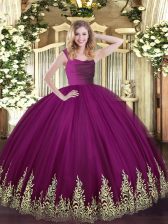  Fuchsia 15th Birthday Dress Military Ball and Sweet 16 and Quinceanera with Lace and Appliques Straps Sleeveless Zipper