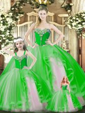 Inexpensive Green Sweetheart Lace Up Beading and Ruffles Quinceanera Gowns Sleeveless