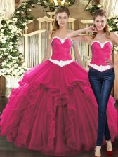 Hot Sale Floor Length Fuchsia Quinceanera Gowns Sweetheart Sleeveless Lace Up